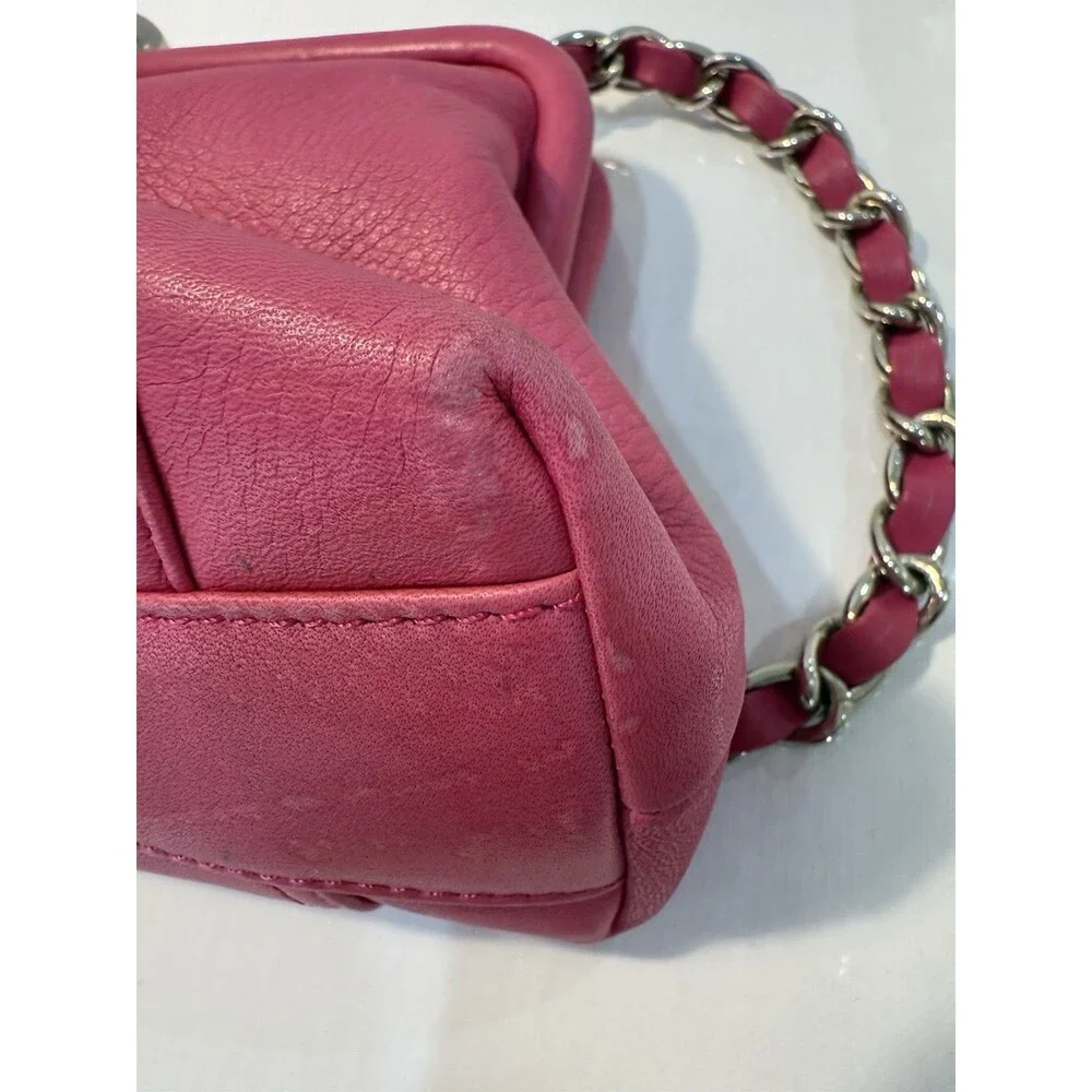 TIGNANELLO Pink Leather Kisslock Closure Handbag With Chain Leather Strap